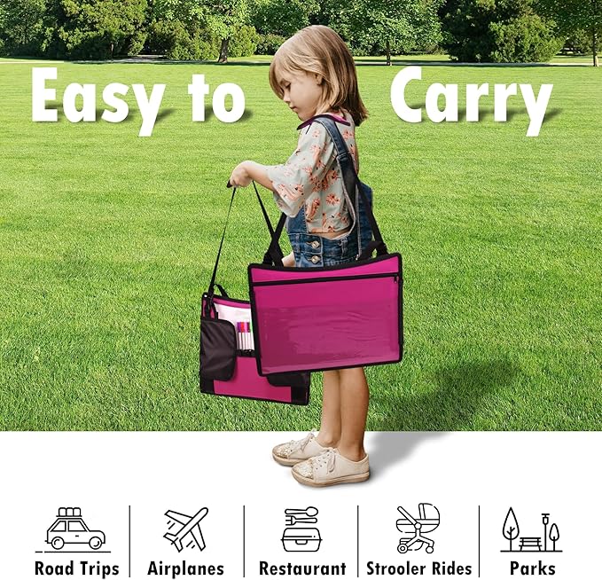 Kids Travel Tray for Airplane - Toddler Car Seat Table Tray, Road Trip Essentials for Boys & Girls, Carseat Lap Desk for Kids Road Trip Activities (Pink-2PCS)