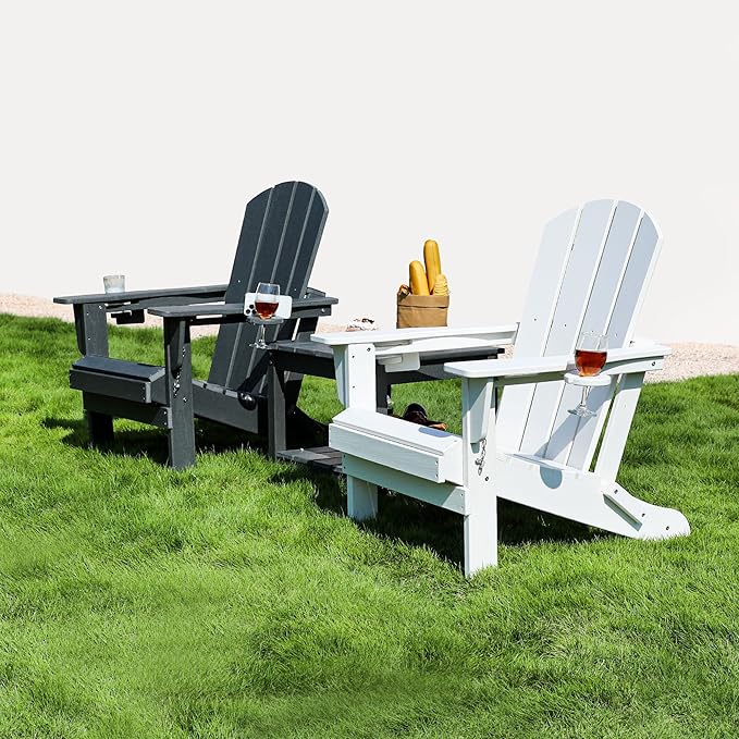 SERWALL Adirondack Chair with Cup Holders - Composite Adirondack Chairs HDPE Outdoor Chairs All Weather Use- White