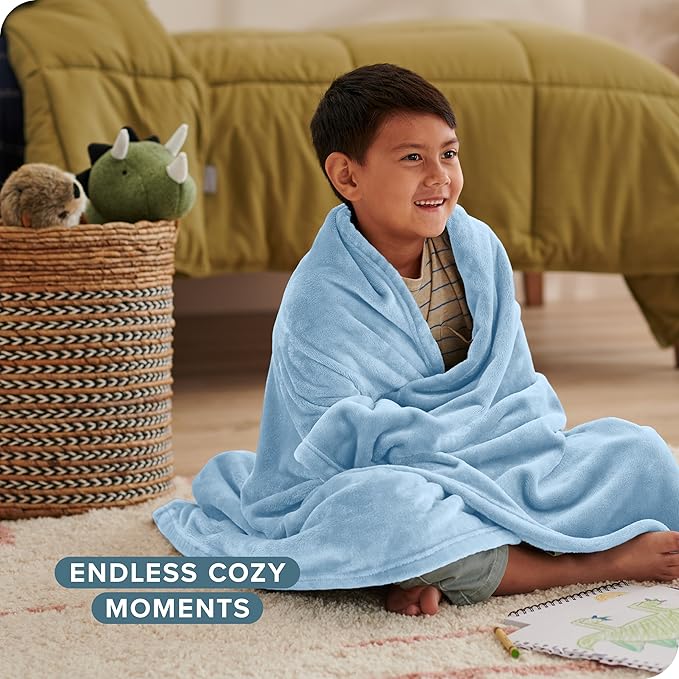 Bare Home Fleece Blanket - Kid Size - Ultra-Soft Lightweight for Bed, Sofa, and Couch - Luxury Microplush - Cozy Warm Blanket (Kid, Light Blue)