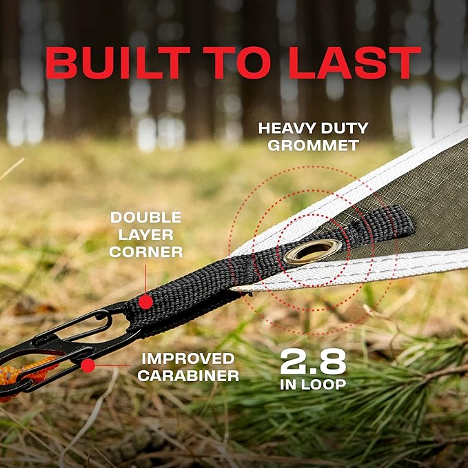 Rain Fly 12x10 Lightweight Survival Camping Tarp; 100% Waterproof; Makes a Great Backpacking Tarp or Hammock Shelter; Comes in Multiple Colors, Survival Bracelet Included; OD-Green