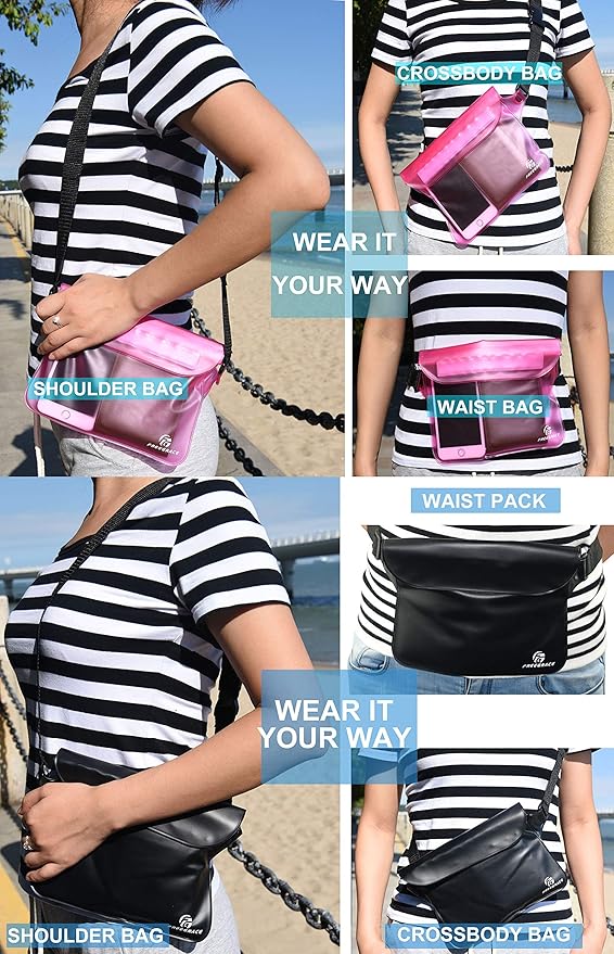 Freegrace Waterproof Pouches with Waist Strap / Pouch Case Bundle Set- Keep Your Phone & Valuables Dry and Safe - Waterproof Dry Bags for Boating Swimming Snorkeling Kayaking Beach Water Parks Pool