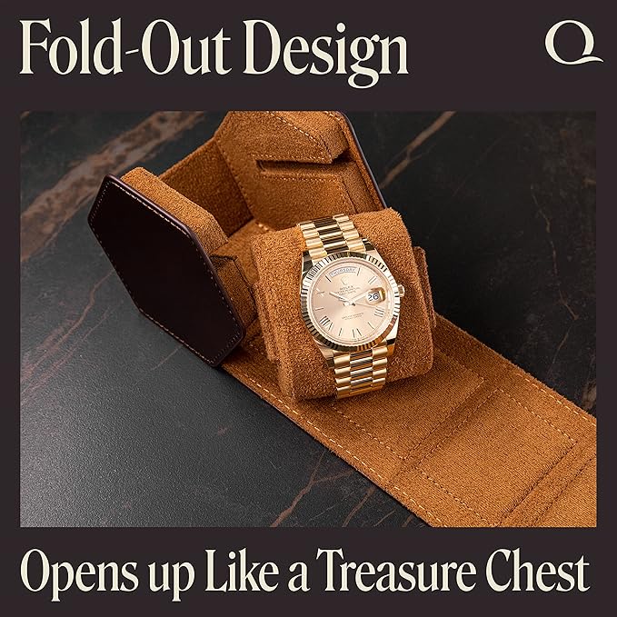 Leather Watch Cases for Men - Hexagon Single & Double Watch Roll Travel Case - Genuine Napa Leather with Velvet Interior - Storage & Display Holder for 1 Watch or 2 Watches