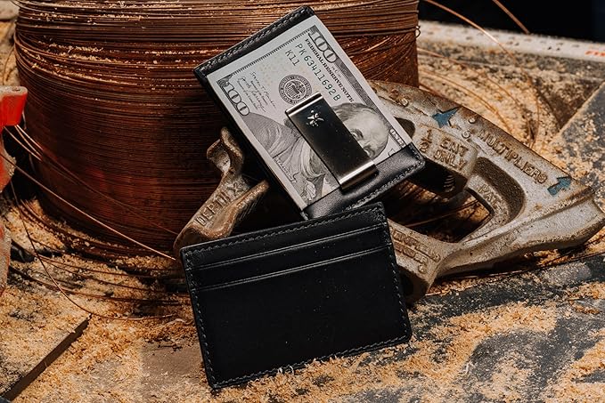 House of Jack Co. Slim Daddy Slim Money Clip Wallet for Men, Minimalistic Front Pocket Card Holder, Full Grain Cowhide Leather Wallet, Black
