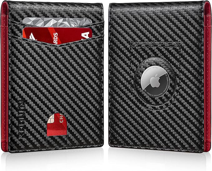 RUNBOX AirTag-Wallet-Mens-Slim-RFID Blocking Wallets Leather with Bill Compartment Air Tag Bifold Card Holder Wallet Gifts for Men Dad