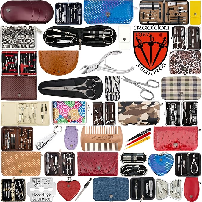 3 Swords Germany - brand quality 10 piece manicure pedicure grooming kit set for professional finger & toe nail care tweezers file clipper fashion leather case in gift box, Made by 3 Swords (01603)