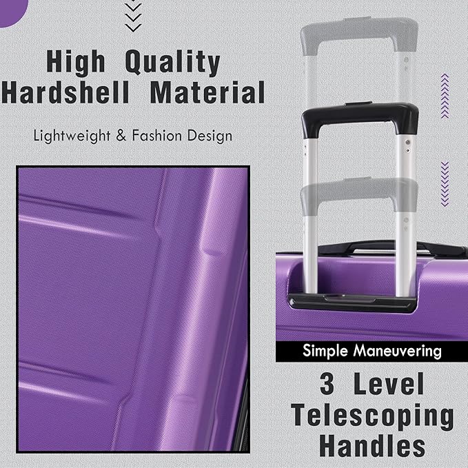 Merax Luggage Set 2 Piece Suitcase Sets with Spinner Wheel,Lightweight Hardside Expandable Travel Laggage with TSA Lock,Suitcase with Travel Bag(20"/28",Purple)