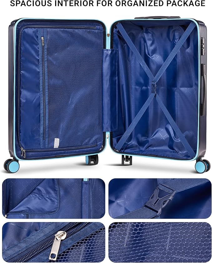 Luggage Sets 3 Piece Hardside Suitcase with Double Spinner Wheels Durable Lightweight Shell with Tsa Lock (20/24/28in) Blue