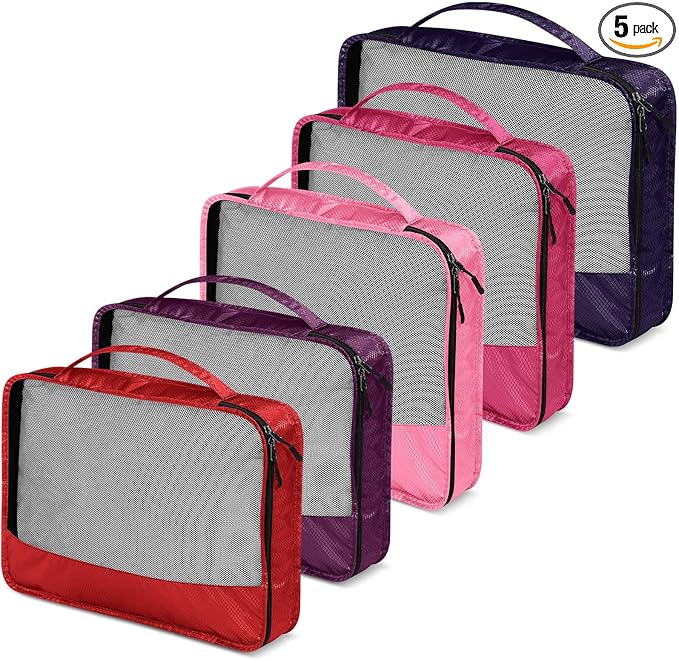 5 Pcs Packing Cubes for Suitcase Large Travel Cubes Carry on Luggage Organizer Bags for Clothes Accessories(Mixed,Purple)