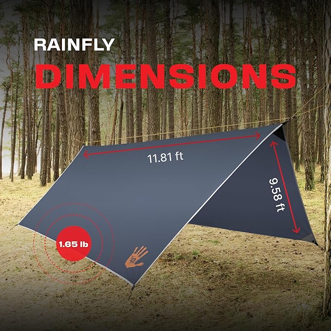 Rain Fly12x10 Lightweight Survival Camping Tarp; 100% Waterproof; Makes a Great Backpacking Tarp or Hammock Shelter; Comes in Multiple Colors, Survival Bracelet Included; Grey