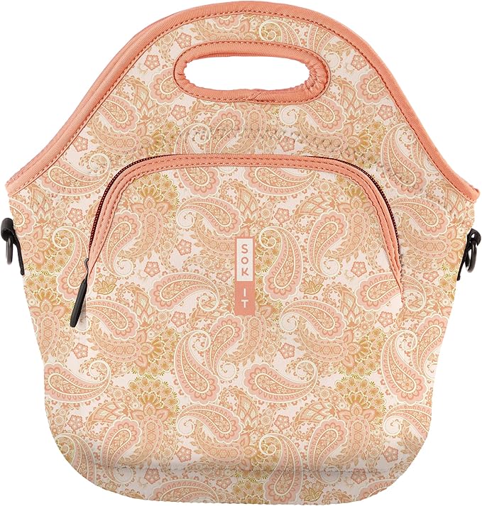 Sok It LunchTote Zippered Bag Insulated Neoprene Caddy (Paisley Dreams, X-Large 6.5 Quart Lunch Tote)