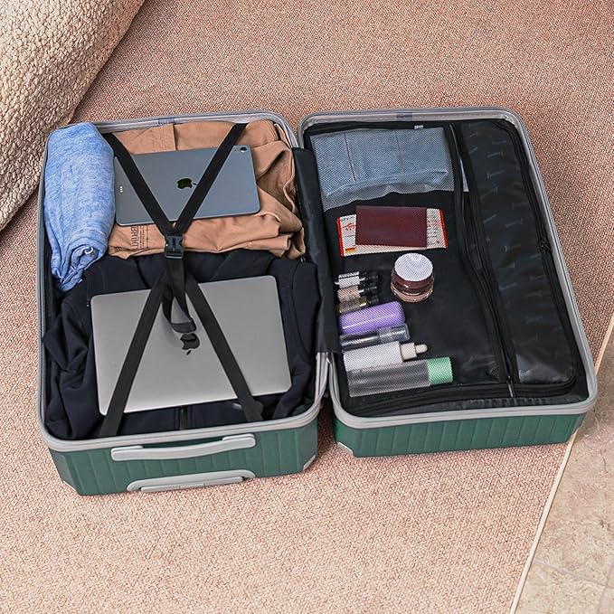 Romswi 3-Piece Carry-On Luggage Set with Cup Holder TSA Lock, 20" Hardside Spinner Suitcase with Duffel Bag, Lightweight Durable PC+ABS Sage Green Travel Luggage
