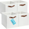 OrganiHaus 11x11 Fabric Cubes Storage Bins Set of 4, Foldable Collapsible Fabric Storage Bins for Organizer, Cubbies Organizer for Kallax, Linen Cube Shelf Baskets, Toy Organizing boxes - White