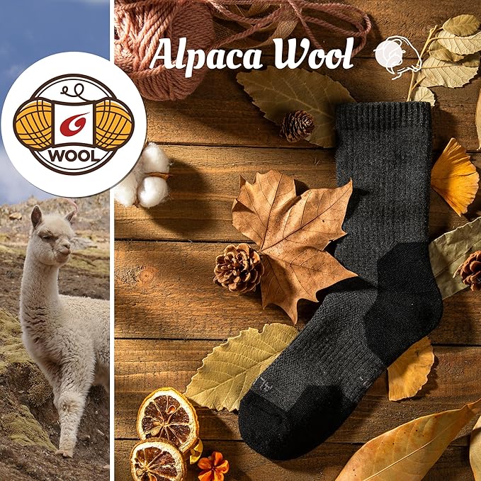 Alpaca Wool Hunting Socks 2 pairs for Men Women, Thermal Warm Compression Thick Winter Cushioned Hiking Boot Moisture Wicking