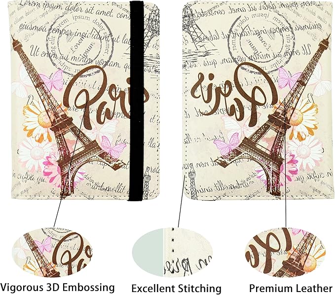 Eiffel Tower Passport Holder for Women and Men PU Leather Passport Cover for Travel