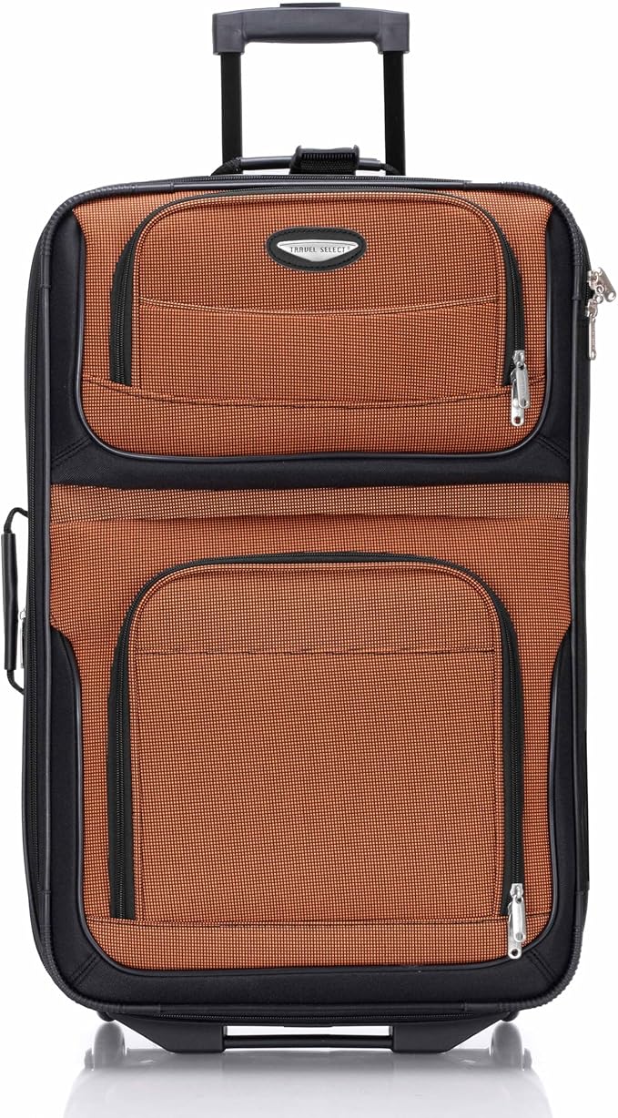 Travel Select Amsterdam 25-Inch Softside Expandable Rolling Upright Luggage, Lightweight 2-Wheel Suitcase with Push-Button Handle, Orange