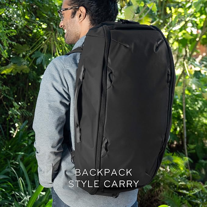 Peak Design Travel Duffelpack 45-65L, Black, Weatherproof Duffel Backpack, Expandable Design, Extra-Long Zip Path, Stowable Straps, Fits Packing Cubes and Camera Cubes, Versatile Duffel Bag for Travel