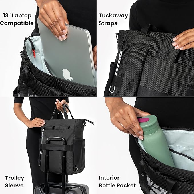 Sherpani Soleil, Anti Theft Convertible Backpack, 3 in 1 Tote Bag, Crossbody Purse, 18L Travel Backpack, Travel Gifts for Women, RFID Protection, Metal Hardware, Fits 13” Laptop (Sakura)