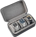 Watch Travel Case for Men | Leather Watch Case with 3 Slots | Perfect Travel Watch Organizer | Portable Watch Carrying Case for Men (Black/Grey)
