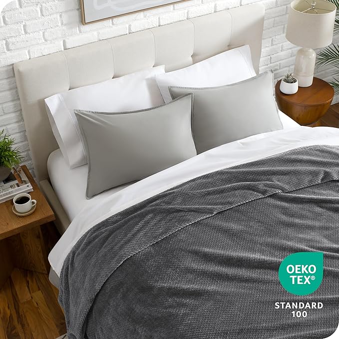 Bare Home Textured Fleece Blanket - King Size - Ultra-Soft Lightweight for Bed, Sofa, and Couch - Luxury Microplush - Cozy Warm Blanket (King, Chevron Grey)