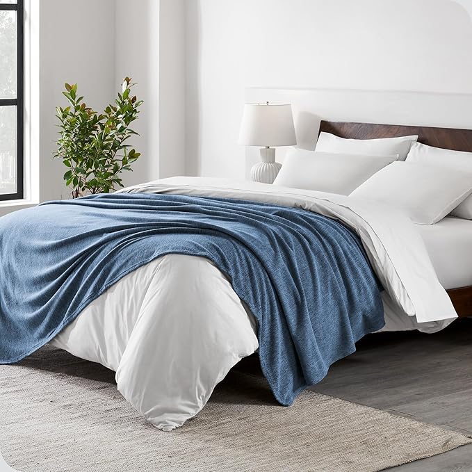 Bare Home Polar Fleece Blanket - Full/Queen - Heathered Dark Blue - Warm & Cozy - Premium Fleece - Throw for Bed, Camping, and Travel - Lightweight (Full/Queen, Heathered Dark Blue)