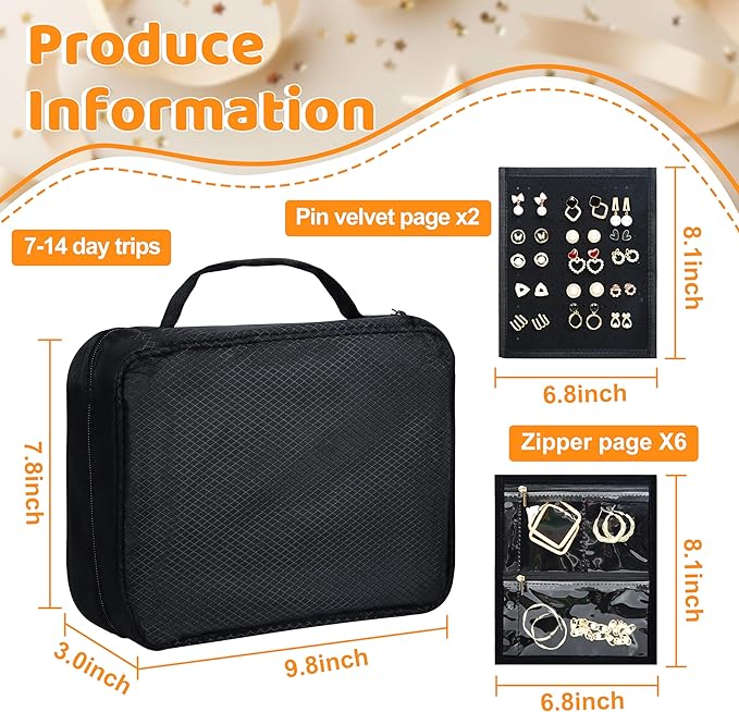 Meneng Travel Jewelry Case Organizer: Jewelry Bags Storage Book Binder with Adjustable 130-Pin Panels - Waterproof Anti Tarnish Storage for Earrings, Bracelets & Full Sets, Portable for Bloggers