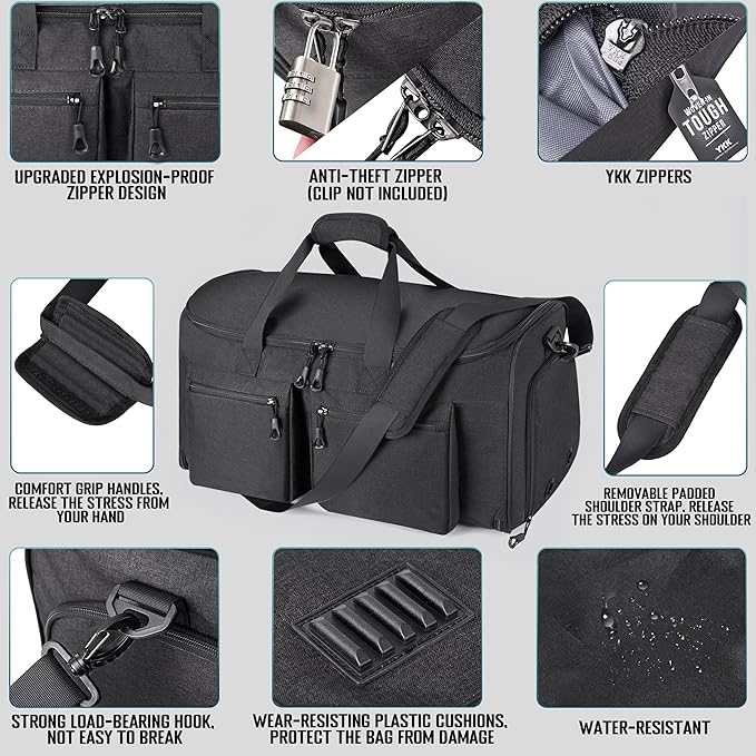 Convertible Garment Duffel Bag with Mesh Storage Bag, Water-Resistance Carry On Garment Bag with Suit Compartment, 2 in 1 Hanging Suit Travel Bag (Black)