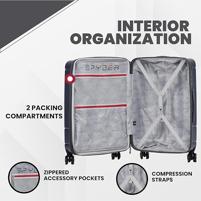 Spyder Carve 25 Inch Medium Expandable Hardside Upright Suitcase, with 360° Spinner Wheels, TSA Approved Lock, Gray