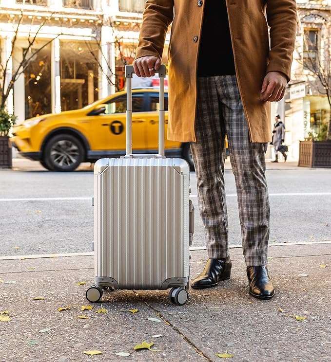 Mvst Luggage Premium All Aluminum Magnesium Carry On 20'' Lightweight Metal,Suitcase with Spinner Wheels Built-in Toiletry Set, Luggage Protector（silvery） (Silver, 20inch)