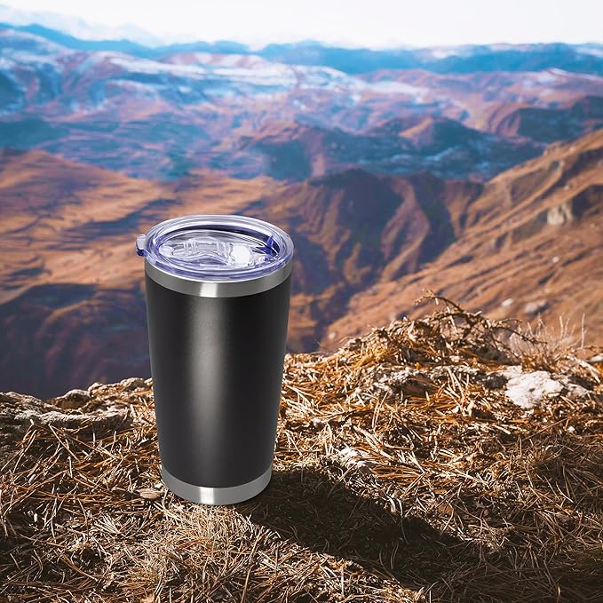 20 oz Tumbler Coffee Tavel Tumblers Bulk with Lid Stainless Steel Double Wall Vacuum Insulated Mug Powder Coated Cups fit Car Cupholder for Hot and Cold - Black, 4Pack
