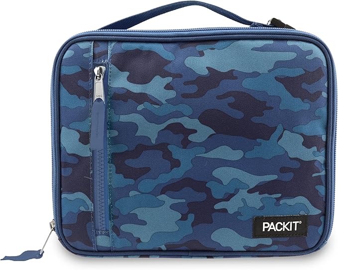PackIt Freezable Classic Lunch Box, Blue Camo, Built with ECOFREEZE Technology, Collapsible, Reusable, Zip Closure With Zip Front Pocket and Buckle Handle, Designed for Lunches