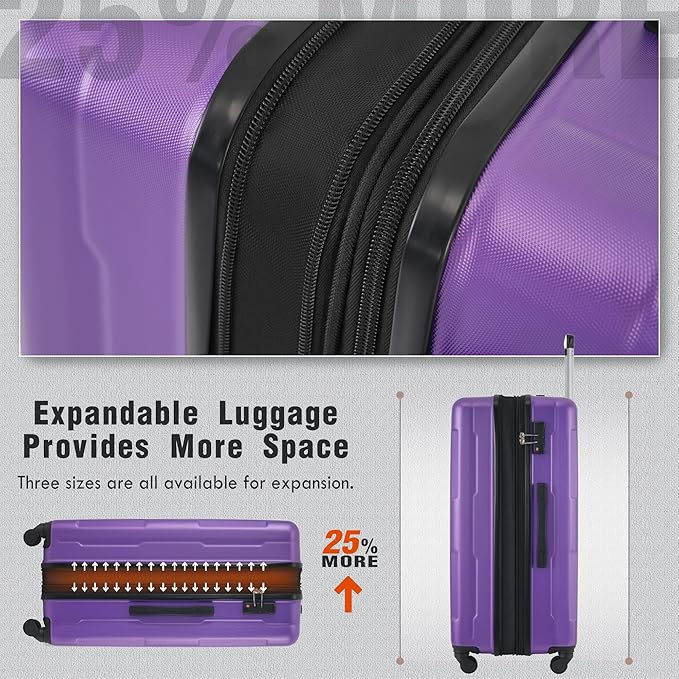 Merax Luggage Set 2 Piece Suitcase Sets with Spinner Wheel,Lightweight Hardside Expandable Travel Laggage with TSA Lock,Suitcase with Travel Bag(20"/28",Purple)