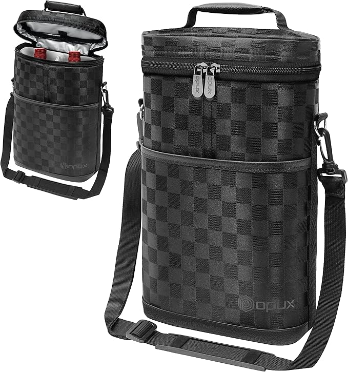 opux 2 Bottle Wine Carrier Tote, Insulated Leakproof Wine Cooler Bag, Wine Travel Bag Tote for Picnic BYOB Beach, Portable Wine Bottle Carrying Case, Gift for Wine Lover Women Men Christmas