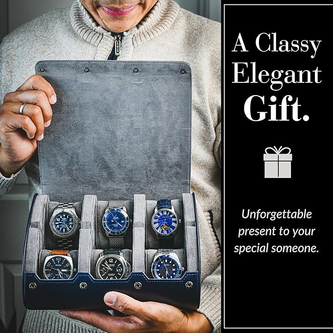 Watch Roll Case for Travel 6 slot Watches Organizer - Midnight Blue