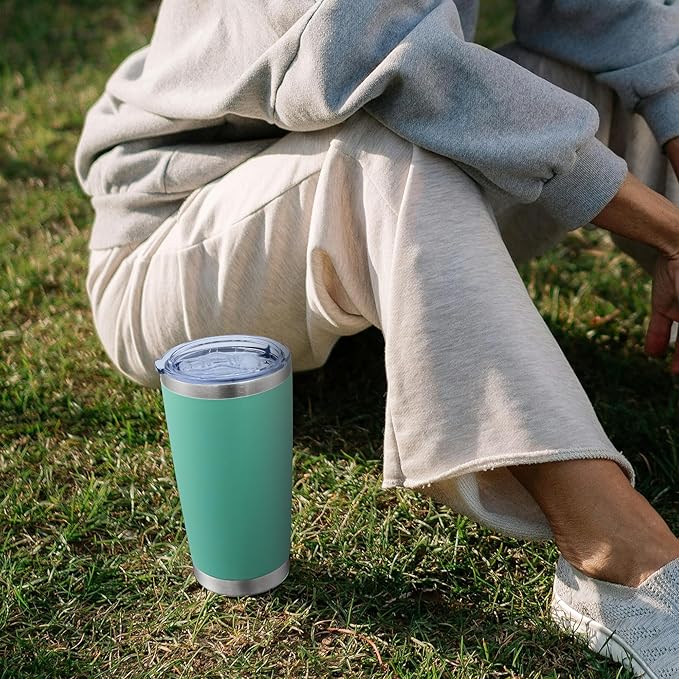 20oz Tumbler Bulk Stainless Steel Tumblers with Lid Vacuum Insulated Double Wall Travel Coffee Mug Powder Coated Tumbler Cup for Hot and Cold Drinks(Light Blue, 6 pack)