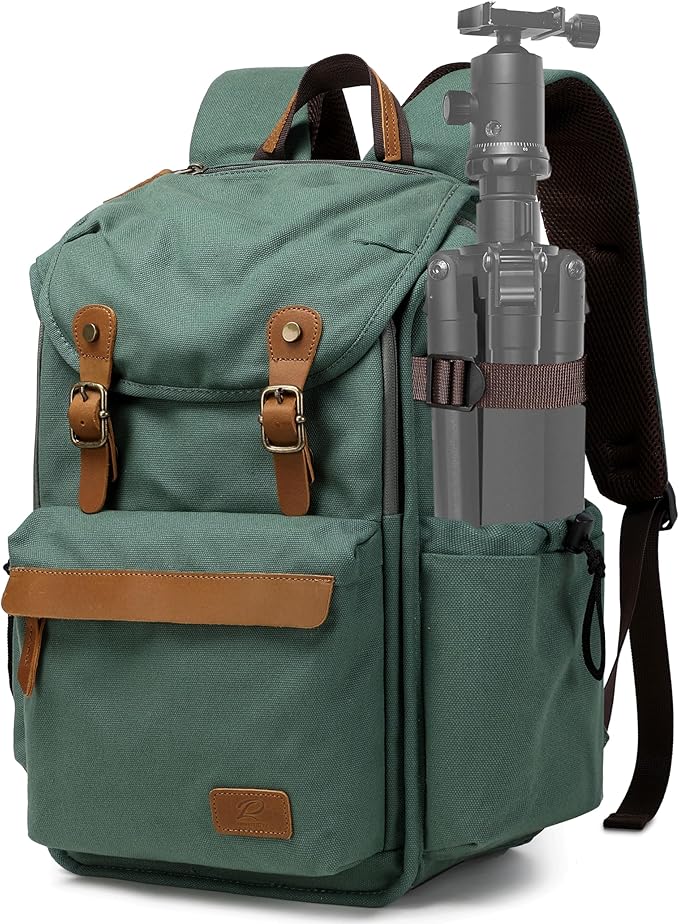 Padwa Lifestyle Green Camera Backpack - Professional DSLR & UAV Camera Bag,Anti Theft Canvas Camera Backpacks with Rain Cover,Large Capacity Photography Travel Camera Bag with Multi Compartments