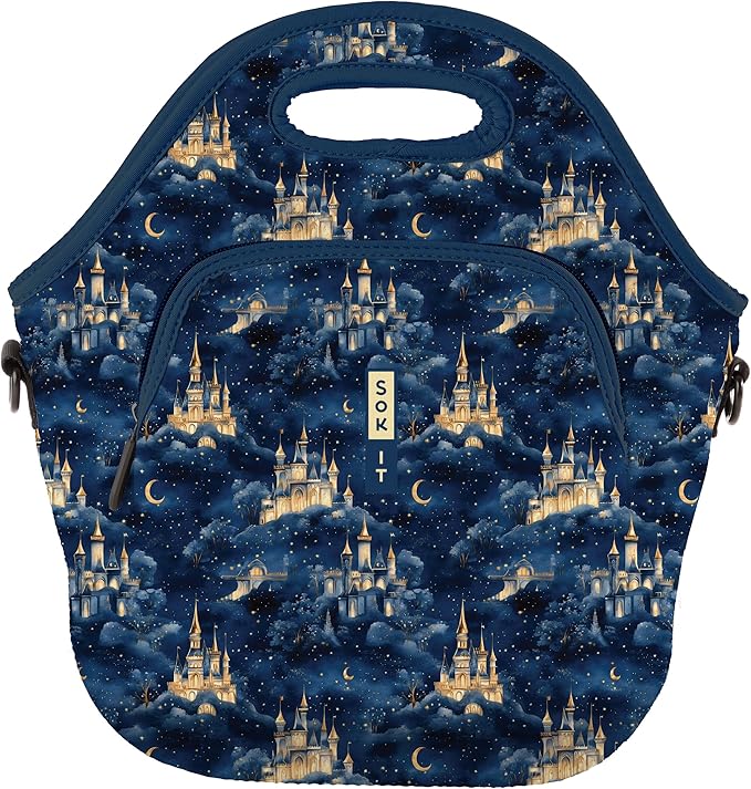 Sok It LunchTote Zippered Bag Insulated Neoprene Caddy (Castle in the Sky, X-Large 6.5 Quart Lunch Tote)