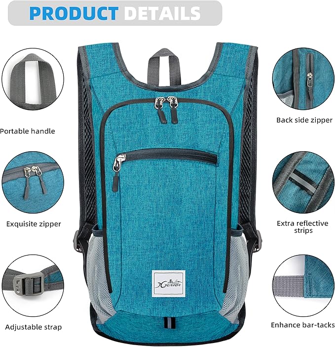 Lightweight Foldable Travel Backpack - 10L Daypack for Women & Men - Teal Blue