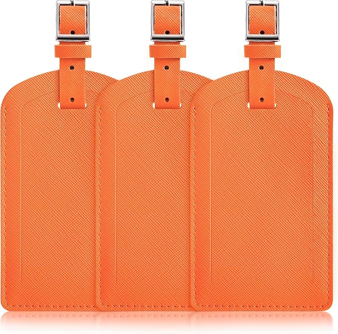 3 Pack Luggage Tags for Suitcases, TSA Approved Bag Tags, Baggage Tags with Privacy Protection, Travel Essentials Luggage Accessories, Orange
