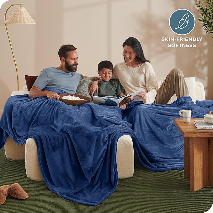 Bare Home Fleece Blanket - Giant Size - Ultra-Soft Lightweight for Bed, Sofa, and Couch - Luxury Microplush - Cozy Warm Blanket (Giant, Dark Blue)