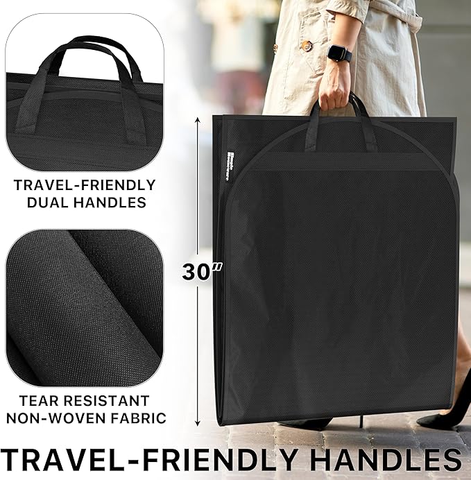 Simple Houseware 60-Inch Travel Garment Bag, Non-Woven, Black, 3 Pack