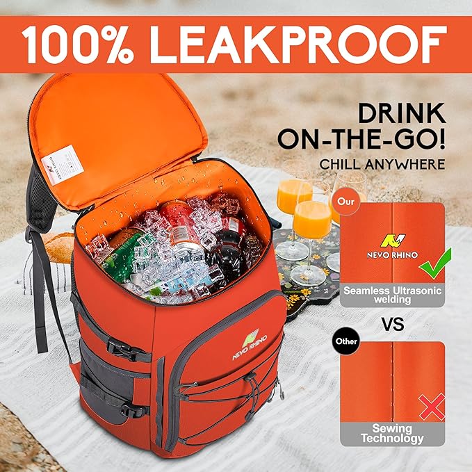 N NEVO RHINO Backpack Coolers Insulated Leak Proof 36/54 Cans,Portable Lightweight Waterproof Insulated Cooler Backpack for Men & Women Ideal for Camping,Travel,Beach,Picnics,Lunch & Day Trips