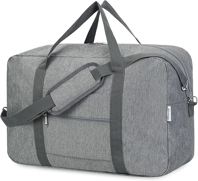 Narwey Foldable Carry on Luggage 22x14x9 Airline Approved Duffle Bag for Travel Packable Duffel Bag for Traveling Airplane for Women and Men 40L (Grey (With Shoulder Strap))