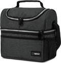 OPUX Lunch Box For Men Women, Insulated Large Double Decker Lunch Bag, Charcoal Gray, 10x7.5x10 Inches