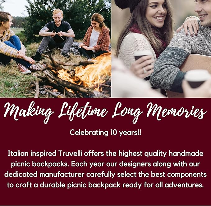 Truvelli Picnic Backpack for 4 with Blanket – 12-in-1 Insulated Picnic Basket Backpack Set with‬ Wine Holder, Cheese Board & Cutlery – Premium Picnic Back Pack for Family & Group‬ Adventures, Blue
