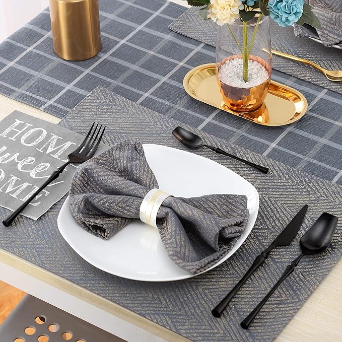 24-Piece Black Silverware Set for 6,Modern 18/10 Stainless Steel Flatware Set,Unique Rustic Cutlery Utensils Set,Spoon and Fork Set for Home, Restaurant,Wedding,Mirror Polished,Dishwasher Safe