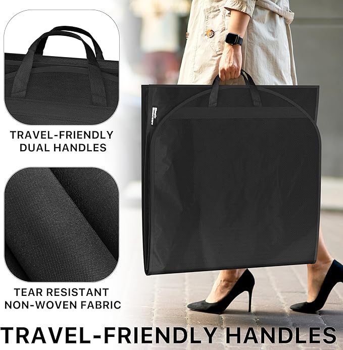 Simple Houseware 43-Inch Travel Garment Bag with Pockets, Non-Woven | Lightweight, Black, 3 Pack