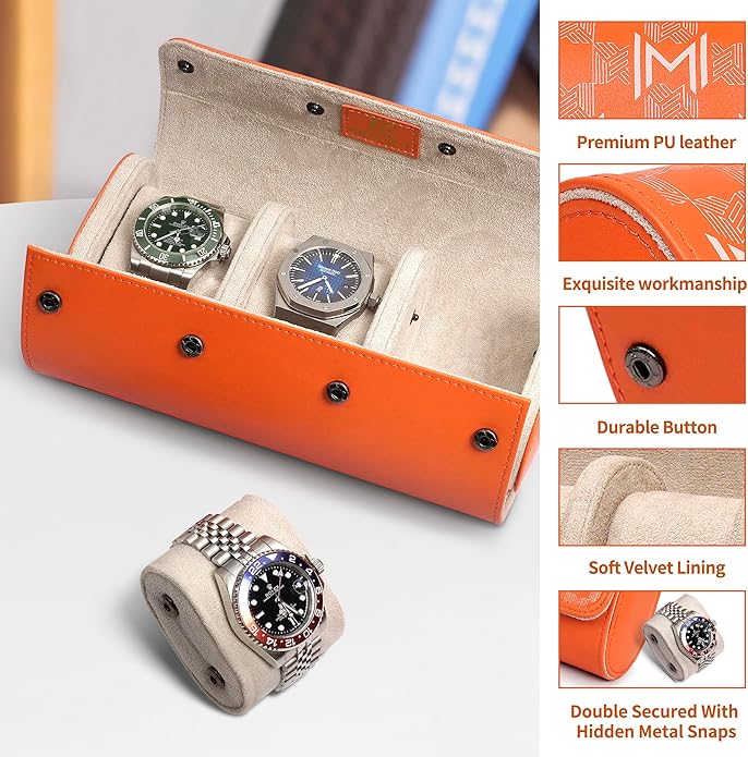 MOZSLY Watch Roll Travel Case 3 Slots Portable Watches Box Organizer Storage Holder Pattern PU Leather