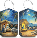 Nativity Scene Set of 2 Luggage Tags for Suitcases Leather Suitcase Tags Identifiers with Privacy Name Address Label and Stainless Steel Loop for Women Men Travel Luggage Accessories