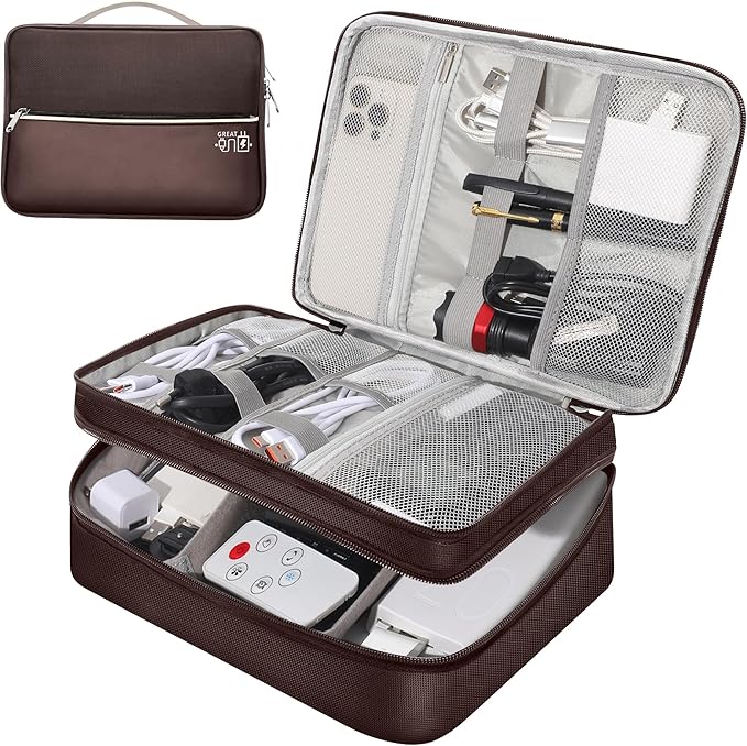 CILLA Electronic Organizer Travel Case, Travel Cord Organizer Case Portable Waterproof Cable Organizer Bag for Charger, Cord, USB, Power Bank, Earphone, 9817, Coffee