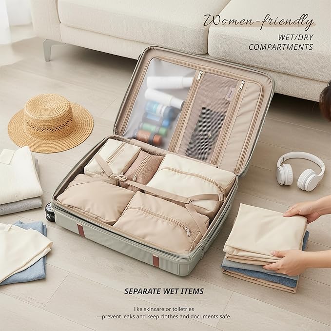 Verage Florence Hardside Carry-On Luggage with Spinner Wheels, Lightweight Expandable Suitcase with TSA Lock, Artist-Inspired Stylish Travel Luggage for Women, 20-Inch, Sage Mist